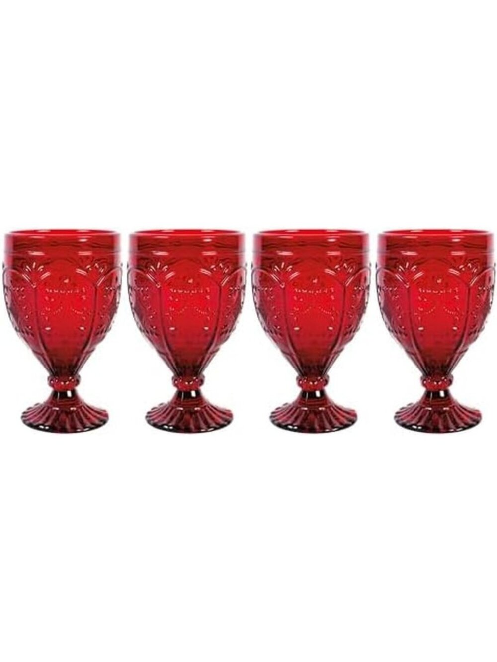 Elegant Red Goblets Set of 4 | Ornate Glassware for Entertaining & Decor